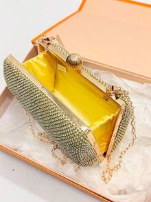 TOREBKI WIECZOROWE ZE STRASSEM DLA DAMSKICH. ELEGANCKIE TOREBKI Z ŁAŃCUCHAMI. TOREBKI SPORTOWE NA ŚLUBY I IMPREZY. PROJEKTOWANIE MODY. - Złoto - Zobacz 3