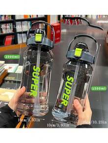 1pc 1500/2000ML Sports Water Bottle Marker Leak-Proof Cup Motivational Portable Water Bottle For Outdoor Sport Fitness - Multicolor - View 8