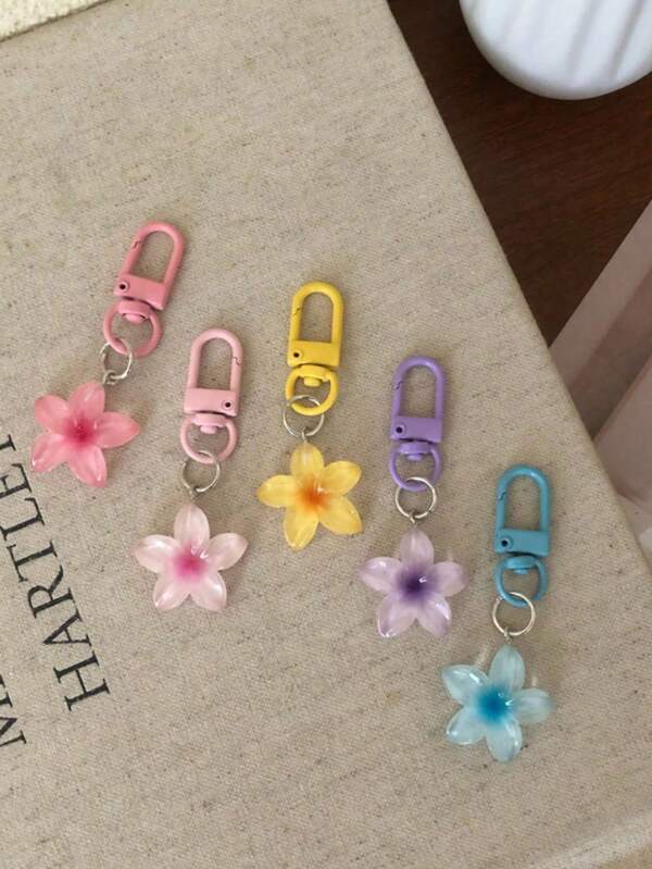 5pcs Colorful Transparent Floral Keychains, Cute Keyring Charms, Bag Pendant Decoration, Earphone Decorations, Party Favors, Suitable For Birthday Party, Daily Decoration, Bag Decoration, Event Gifts