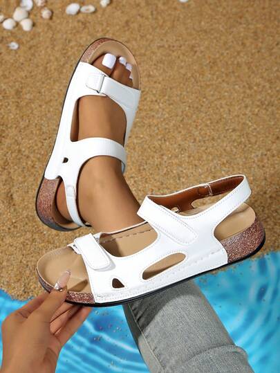 Plus Size Women's Wedge Sandals, Soft Sole Comfortable Hook And Loop Casual Crossed Strap Ladies Summer Platform Peep Toe Shoes For Cross-Border Overseas Trade