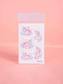 6Pcs Unicorn Glitter Sticker Temporary Tattoo Colorful Cartoon Waterproof Sweatproof Disposable For Children Face, Arm, Waist, Chest, Leg, Abdomen, Neck, Hand, Finger, Back, For Party, Stage Performance, Children's Day, Modernist Body Art - Multicolor - View 6