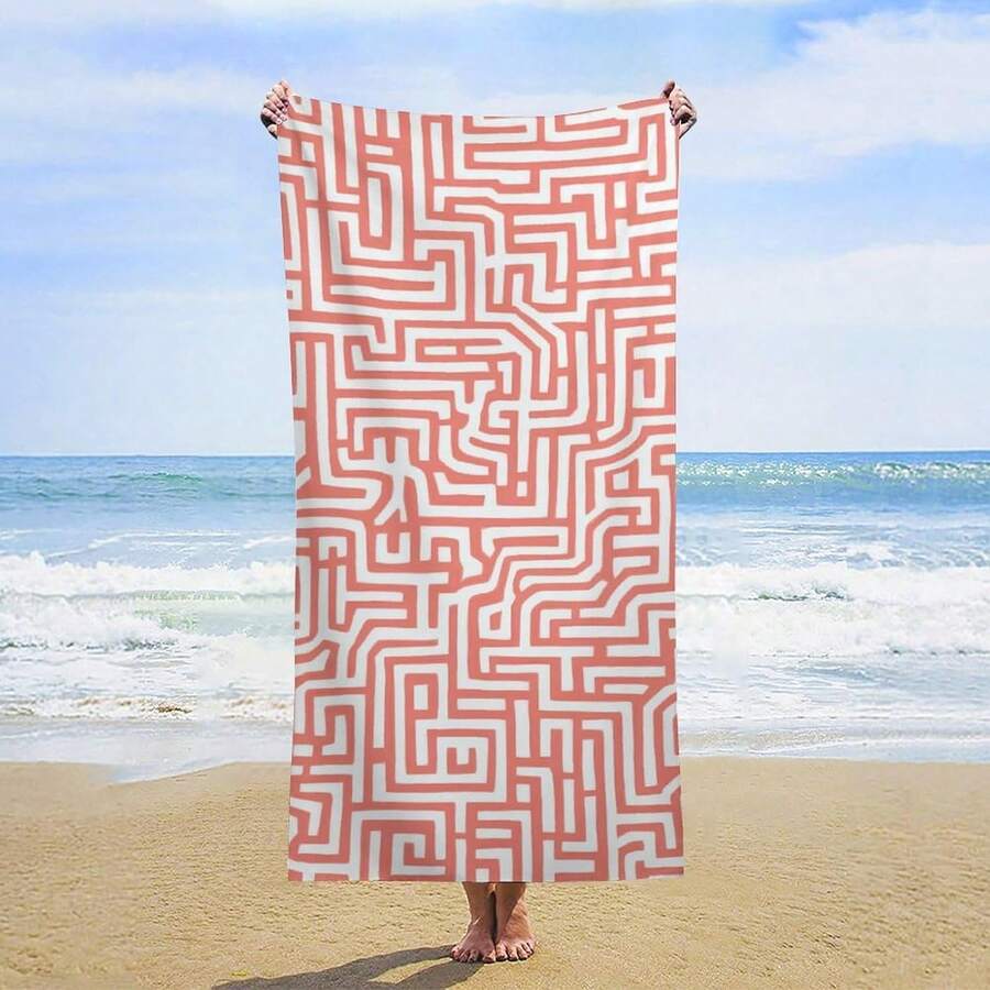 Coral And Cream Geometry Texture Beach Towel Quick-Dry & Super Absorbent Sand Proof Towels Classic Boho Geometric Design Summer Microfiber Bath Towel Pool Travel Swimming, Great Gift For Friends, Parents, Families Home Bathroom Outdoor Beach Swimming Pool Travel Use 29x58 Inch - Style-5 - View 1