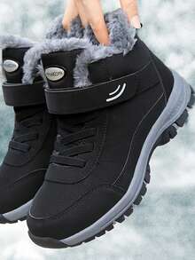 雪地靴，防滑耐磨，保暖内衬男士登山靴，适合冬季户外活动 - 黑色 - 查看 5