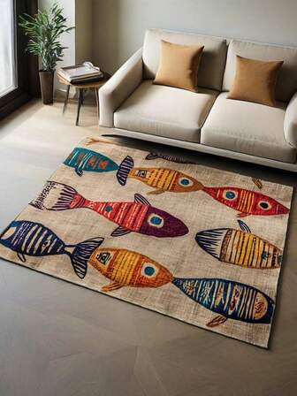 Crystal Velvet Colorful Sardine Pattern Welcome Doormat, Durable Entrance Carpet, Non-Slip Washable Entrance Mat, Multi-Functional Durable Carpet Suitable For Entrance, Patio, Balcony, Laundry Room And Bathroom, Home And Yard Decor