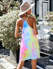 Women's Racerback Sleeveless Nightgown, Sleepwear - 黃色紮染 - 查看 5