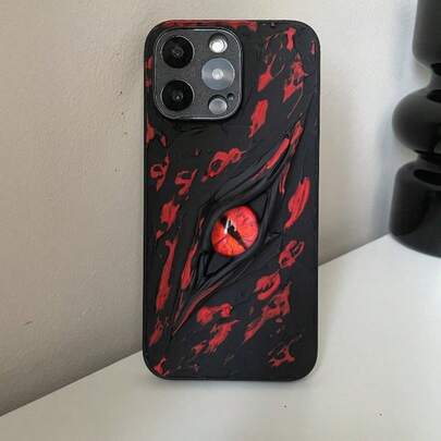 Handmade 3D Red OR Blue Devil Eye Punk Goth Dark Decor Fit For Pro/Plus/Pro Max Camera Lens Protective Full Coverage Phone Case, Niche Flame Design
