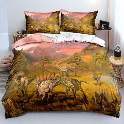 Conjunto de capa de edredom com estampa 3D de dinossauros jurássicos, 2/3 peças, conjunto de cama respirável para meninos e meninas, conjunto de capa de edredom moderno e macio para decoração de quarto (tamanho 135 x 200, apenas 1 fronha)