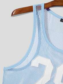 INCERUN Men Sleeveless Number Printed Sports Leotard Undershirts Mesh Slim Playsuit Bodysuits Summer Casual Rompers Jumpsuits - 藍色 - 查看 7
