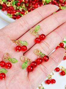 10Pcs Glass & Acrylic Beaded Charms With Golden 304 Stainless Steel Jump Rings Red Cherry Charms Fruit Pendants For DIY Jewelry Making Crafts - Multicolor - View 5