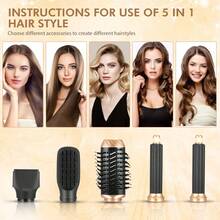 5 In 1 Auto Hair Wrap Hairstyler,Hot Air Brush For Hair Styling, Hair Blow Dryer Brush Set With Detachable Heads Comb For Straightening Voluming,Ionic Care Frizz-Free - 黑色 - 查看 10