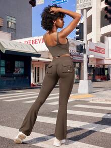 YEOREO Flare Leggings With Pockets For Women Scrunch Butt Sport Leggings High Waist Bootcut Leggings For Workout Gym Yoga Casual