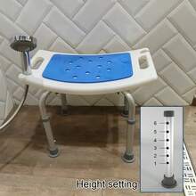 Adjustable Height Shower Chair With Crossbar Support, Non-Slip Metal Stool, Suitable For The Elderly And Disabled, Blue Cushioned Seat, Sturdy Bathroom Bench, Safe And Comfortable Shower, Safe Bathing Solution | Profile Shower Chair | Anti-Slip Structure Back To School - Blue - View 6