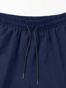 Tween Boy's Breathable Drawstring Waist Athletic Sports Shorts For Summer Outdoor Activities - Navy Blue - View 3