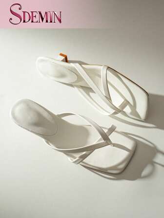 SDEMIN Nuevas sandalias de verano para mujer de unicolor, zapatos elegantes de vacaciones, sandalias casuales de playa con tacón alto, tacones slip-on de moda para vestir