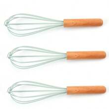 Fouet en silicone avec manche en bois - Tête de fouet noire avec manche en bois - Fouet pour la pâte à pancakes, les œufs et les blancs d'œufs, le mélange de gâteau, le mélange, le jus et les sauces