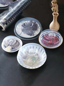 微波炉圆形塑料碗盖 - 透明食品盖，适用于厨房和餐厅 - 彩色 - 查看 4