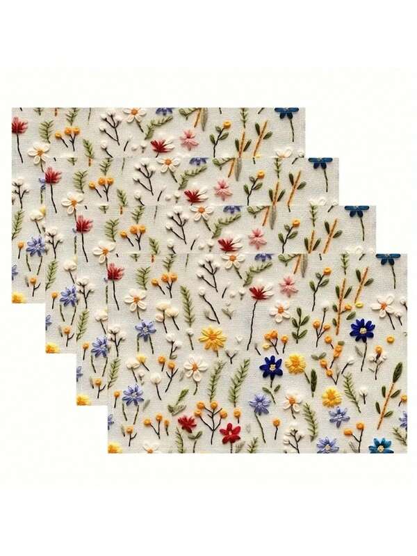 4 jogos americanos de linho com flores silvestres - design floral vibrante em branco, lavável somente à mão, jogos americanos retangulares para casamentos, festas e decoração de jantares do dia a dia