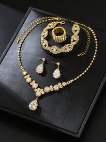1 Conjunto de Joias da Moda para Mulheres: 1 Colar, 1 Par de Brincos, 1 Pulseira, 5 Anéis Elásticos, Adequado para Uso Diário, Banquetes, Vestidos de Casamento, Festivais de Música, Mês do Orgulho, Sessões de Fotos de Formatura, etc.