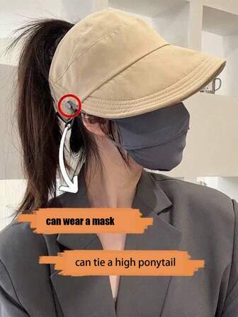 1 pieza Sombrero para mujer de ala ancha con protección UV, color liso transpirable y ajustable para deportes al aire libre y viajes, protección solar para verano y playa