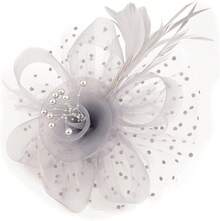 Fascinators Hat Women Tea Party Headband Derby Wedding Flower Cocktail Mesh Feathers Hair Clip - 1-銀灰色 - 查看 7