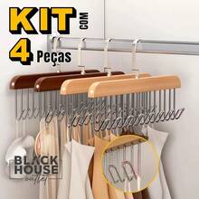 Multipurpose Hanger Kit With 8 Hooks For Clothes Ties Bras Necklaces Wood Compact - White - View 1