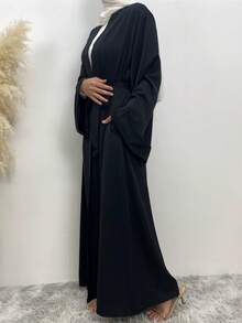 Women's Ramadan Abaya Muslim Batwing Sleeve Shirt Prayer Dress Kaftan Dubai Islamic Loose Maxi Corseted Waistband Smock - Black - View 3