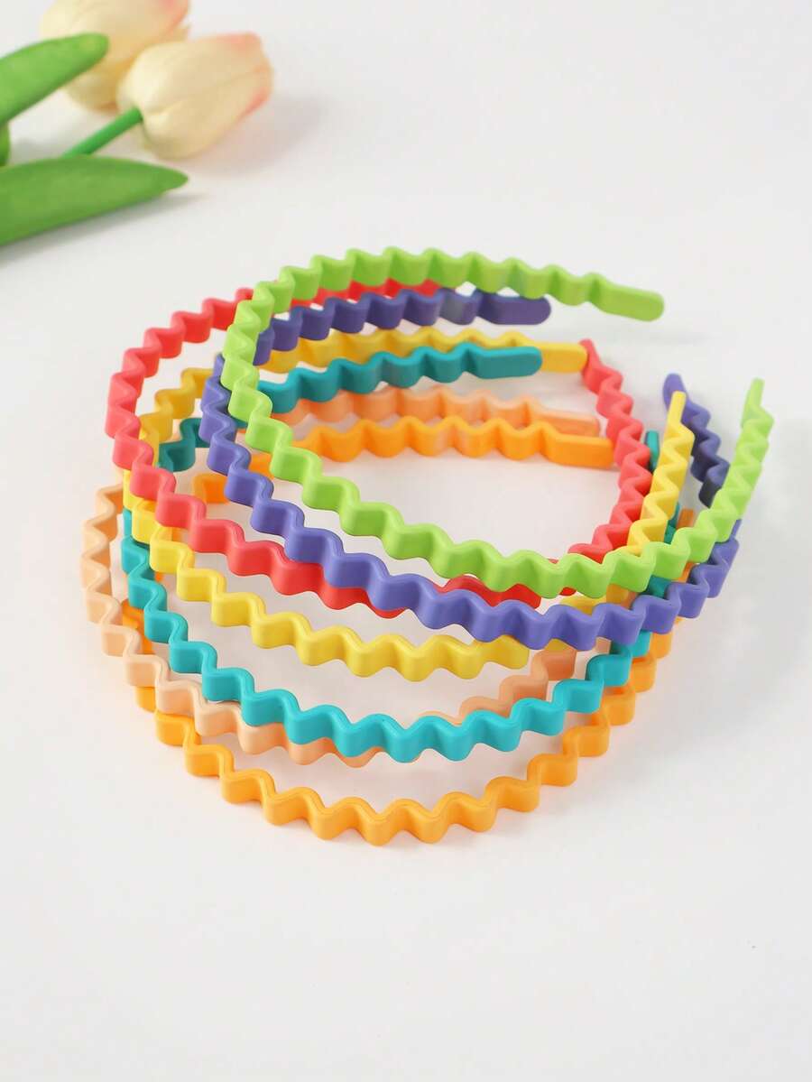 7pcs Women's Fashionable Minimalist Versatile Headbands, Morandi Color Wave Design Hair Accessories, Non-Damaging Hair Hoop - Multicolor - View 1
