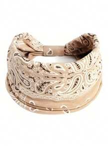 1 pieza Diadema elástica de mujer con estampado de estilo bohemio tipo cachemira - Que absorbe la humedad, diadema elástica para yoga y fitness, estilo vintage boho, con detalle de lazo - Disponible en marrón, beige, verde oliva, gris, diadema para yoga, banda para el cabello, turbante, diadema deportiva