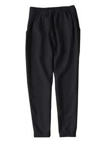 Lanwont Women's Linen Trousers Summer Casual High Waist Drawstring White Beach Pants - 黑色 - 查看 4