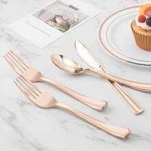 150pcs Gold/Silver/Rose Gold Cutlery Set, Including 50pcs Knives, 50pcs Forks, 50pcs Spoons, Multi-Color Options, Suitable For Wedding, Party, Birthday, Kitchen, Beach BBQ, Picnic, Camping, Restaurant, Easter, Halloween, Valentine's Day, Charity , Bakery, Market Stall, Outdoor Activities, Disposable And Reusable