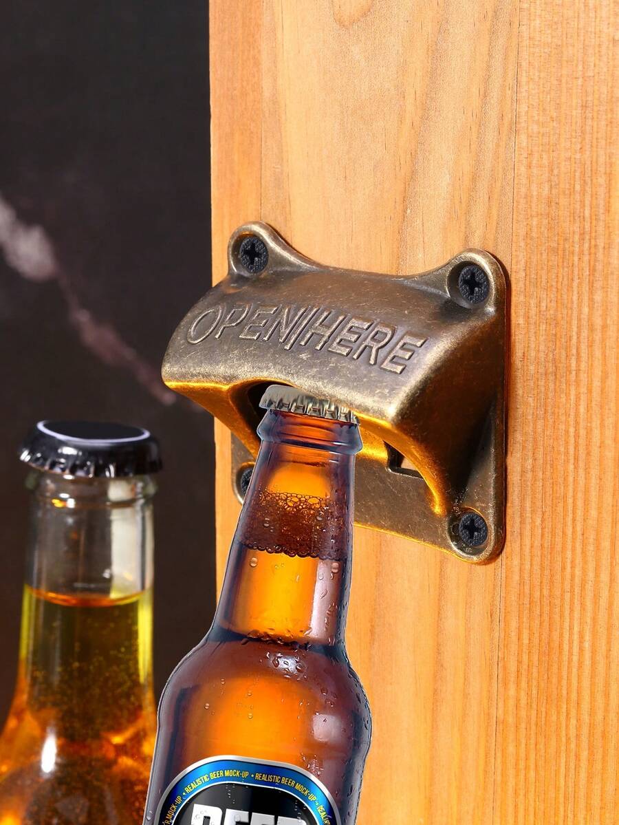 1 件复古锻铁啤酒开瓶器，方形仿古黄铜安装酒吧配件，易于安装的便携式迷你工具