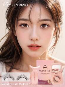 Mlen Diary 磁性假睫毛套装，9-11mm 可重复使用假睫毛，无需眼线，升级版 3D 双磁性假睫毛，便携式无胶睫毛簇，打造轻盈自然妆容（自然美）