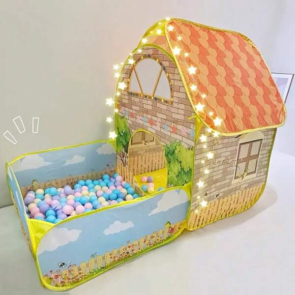Tienda de campaña para niños tipo villa con luces de estrellas, casa de juego para interior y exterior para niños y niñas, gran espacio plegable y conveniente tipo cabaña, mejor regalo de cumpleaños (sin incluir pelotas de océano)