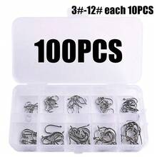 100-1000 件鱼钩 3-12# Iseni 高碳钢倒刺尖头鱼钩适用于咸水淡水钓鱼配件 - 彩色 - 查看 9