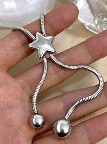 1 Pieza Collar largo de acero inoxidable con decoración de estrella dorada para mujer, collar de cadena para uso diario y fiestas, regalo de joyería