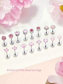 Khuyên tai đinh tán phẳng phía sau dành cho tai nhạy cảm, làm bằng thép không gỉ 316, phù hợp cho cả nam và nữ, không gây dị ứng, trọng lượng 20G, khuyên tai sụn nhỏ, đính đá Opal và CZ, ngọc trai, 8 đôi. - 8 đôi bông tai đinh tán lưng phẳng - Xem 5