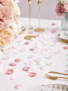 50/100/500pcs Silk Rose Petals, Satin Fabric Wedding Aisle Decorations For Cake Table/Flower Girl Basket/Bridal Shower, Romantic Bedding Scatter Flowers (4cm Bowl Shape, Burgundy Cream Mix)