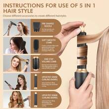 5 In 1 Auto Hair Wrap Hairstyler,Hot Air Brush For Hair Styling, Hair Blow Dryer Brush Set With Detachable Heads Comb For Straightening Voluming,Ionic Care Frizz-Free - 黑色 - 查看 7
