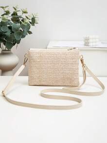 New Straw Cherry Design Versatile Crossbody Bag, Small Square Shoulder Bag, Sweet & , Wholesale, Spring/Summer - Beige - View 5
