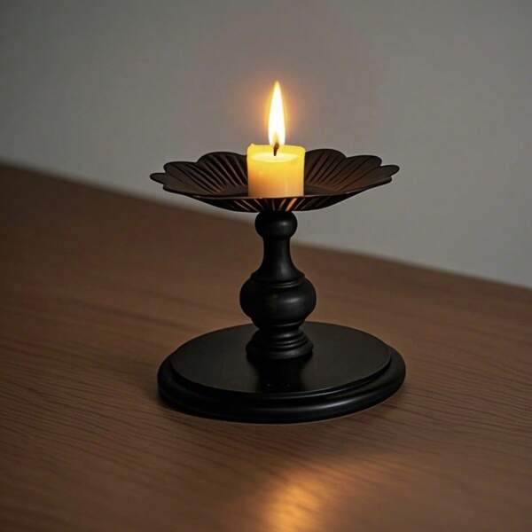 Vintage European-Style Roman Column Candle Holder, Matte Black Iron Candlestick, Romantic Candlelight Dinner Table Decoration, Wedding Decor