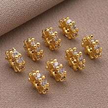 2/4/6 piezas Espaciador de cuentas de circonita cúbica de bronce con baño de oro verdadero de 18K, cuentas sueltas redondas planas con strass para bricolaje para encontrar joyas, hacer joyas, accesorios de moda y regalos creativos de 6/8mm