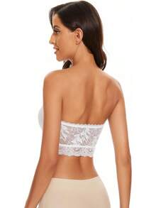 Strapless Bandeau Bra For Women Lace Floral Bralettes Stretchy Chest Wrap Non Padded Tube Top Seamless Bras For Women Halloween Christmas New Year