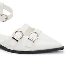 calcena Sandali piatti da donna con punta affusolata, con molteplici cinturini con fibbia e chiusura alla caviglia - Finitura elegante e lucida per un look chic estivo