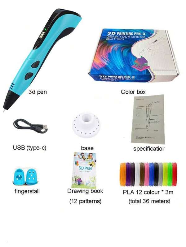 3D Printing Pen Multi-Configuration Set, Includes 12 Filament Colors, Drawing Book, Base, Heat-Resistant Finger Sleeve, Gift For Children's Day And Birthday,For School Supplies,Back To School