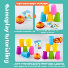Stacking Cup Battle Board Game, Single Or Double Player, 12 Cups + 54 Question Cards + Bell - Multicolor - View 7
