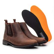 Men's Genuine Leather Casual Chelsea Boot Soft Durable Coffee 3001