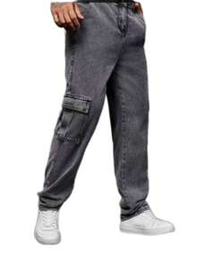Cargo Pants Skate Khaki Streetwear Retro 6 Bags Aesthetic Pinterest Tumblr Cuffless - Xám - Xem 5