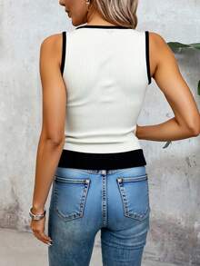 Top corto dama mujer sexy formal cuello redondo tirantes anchos bajo ajustado tejido acanalado día noche fiesta evento concierto comida cena primavera verano jardín vacaciones - Blanco - Ver 2