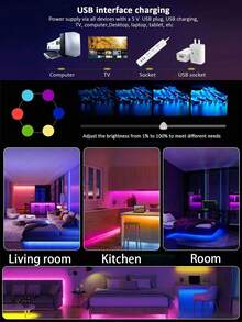 1pc USB DIY Backlight TV LED Strip Lights, 3.28ft/100ft Multi-Color Rope Lights With Remote Controller, Suitable For Nursery, Home Wall, Bedroom, Hallway, Garden Bar Decor - Multicolor - View 7