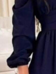 Women's Long Sleeve Square Neck Maxi Dress With Belt – Timeless Elegance Simple Casual Elegant Party Cloth Ruffle Hem Pleated Bust Backless Wedding Evening - 藏蓝色 - 查看 3